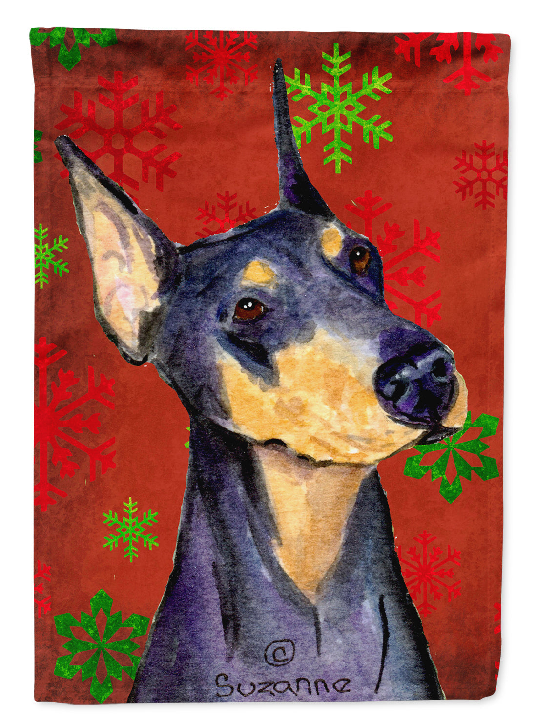 Doberman Red and Green Snowflakes Holiday Christmas Garden Flag Mailbox Decorative Yard Banner Outside Patio Artwork for Flower Beds, Garden Size, Multicolor