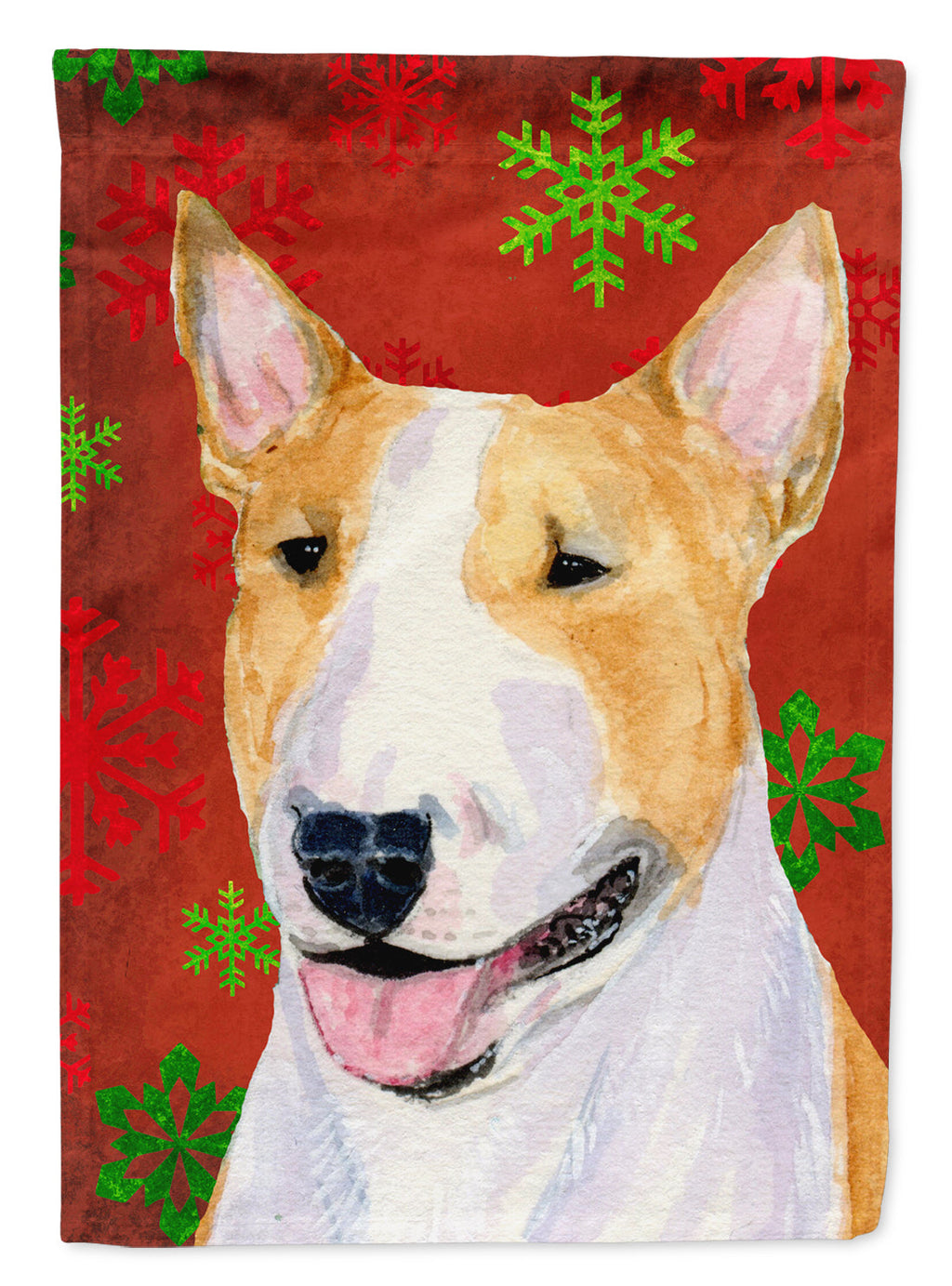Bull Terrier Red and Green Snowflakes Holiday Christmas Garden Flag Mailbox Decorative Yard Banner Outside Patio Artwork for Flower Beds, Garden Size, Multicolor
