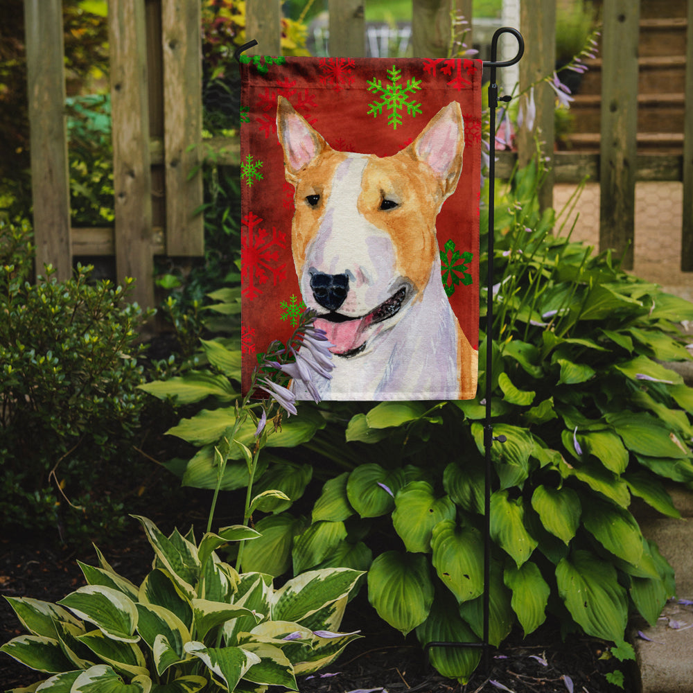 Bull Terrier Red and Green Snowflakes Holiday Christmas Garden Flag Mailbox Decorative Yard Banner Outside Patio Artwork for Flower Beds, Garden Size, Multicolor