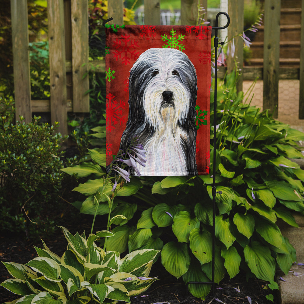 Bearded Collie Red and Green Snowflakes Holiday Christmas Garden Flag Mailbox Decorative Yard Banner Outside Patio Artwork for Flower Beds, Garden Size, Multicolor