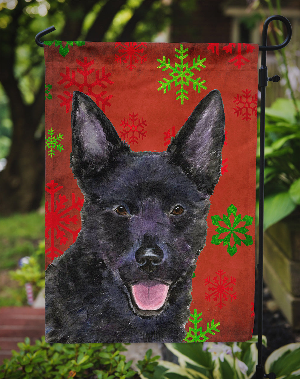 Australian Kelpie Red Green Snowflakes Christmas Garden Flag Mailbox Decorative Yard Banner Outside Patio Artwork for Flower Beds, Garden Size, Multicolor