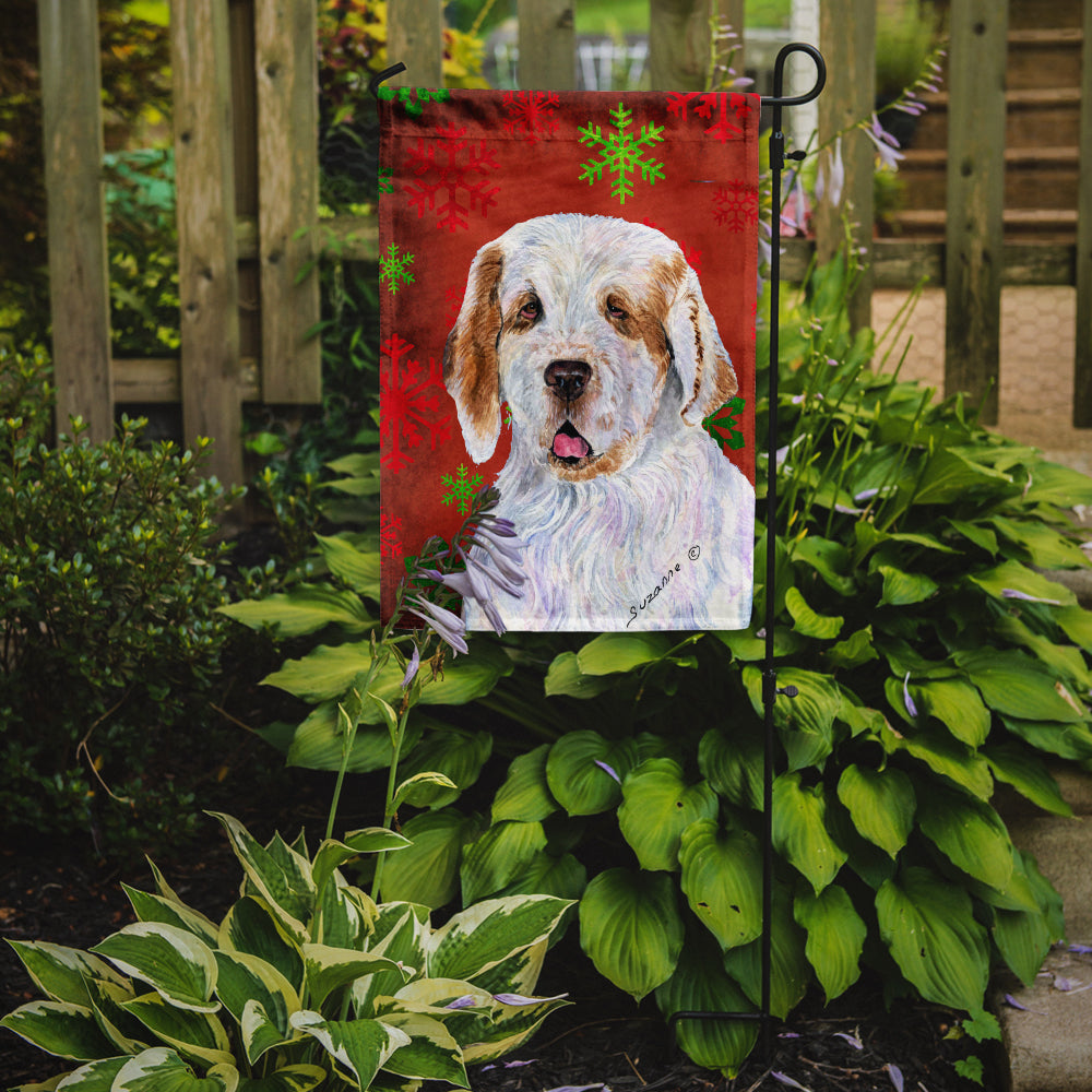 Clumber Spaniel Red and Green Snowflakes Holiday Christmas Garden Flag Mailbox Decorative Yard Banner Outside Patio Artwork for Flower Beds, Garden Size, Multicolor
