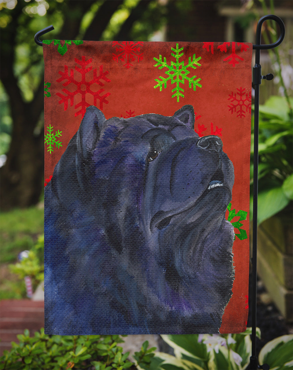 Chow Chow Red and Green Snowflakes Holiday Christmas Garden Flag Mailbox Decorative Yard Banner Outside Patio Artwork for Flower Beds, Garden Size, Multicolor