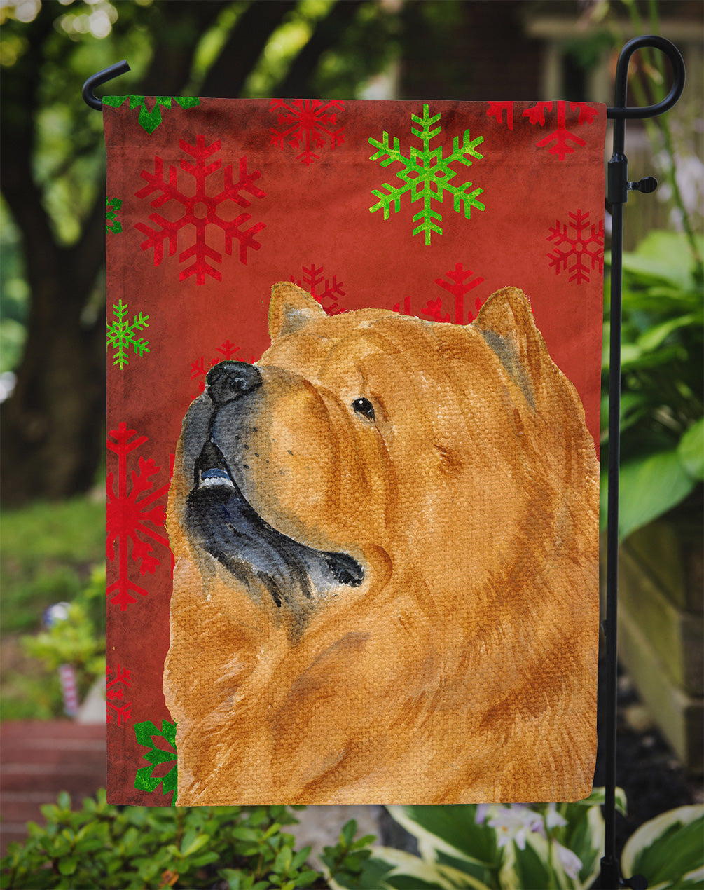 Chow Chow Red and Green Snowflakes Holiday Christmas Garden Flag Mailbox Decorative Yard Banner Outside Patio Artwork for Flower Beds, Garden Size, Multicolor