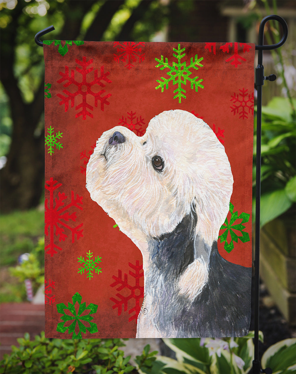 Dandie Dinmont Terrier Red Green Snowflakes Christmas Garden Flag Mailbox Decorative Yard Banner Outside Patio Artwork for Flower Beds, Garden Size, Multicolor