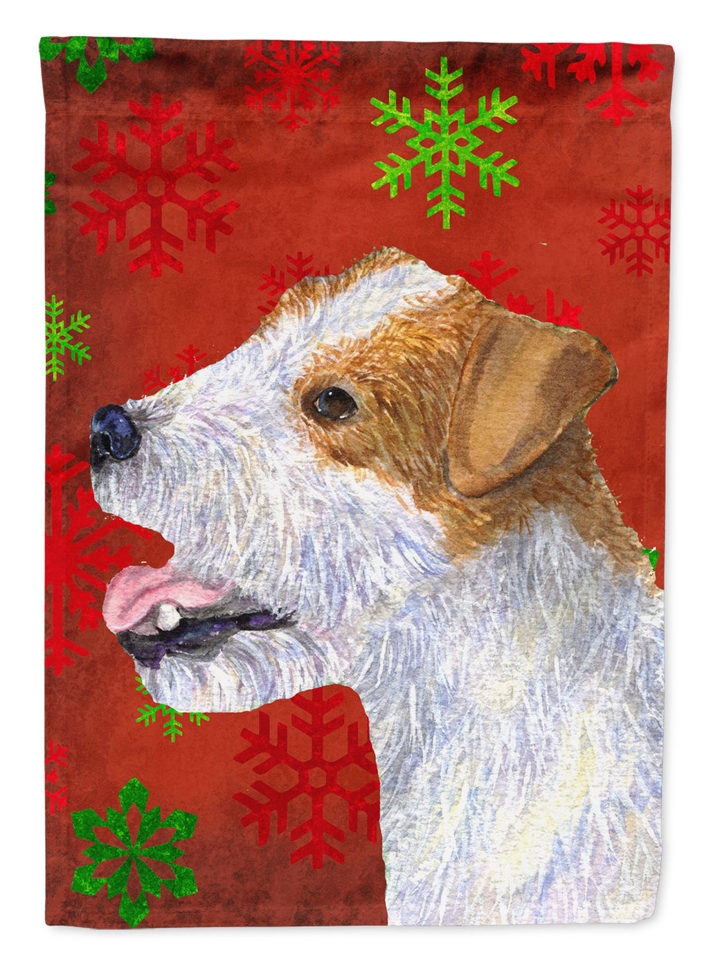 Jack Russell Terrier Red Green Snowflakes Holiday Christmas Garden Flag Mailbox Decorative Yard Banner Outside Patio Artwork for Flower Beds, Garden Size, Multicolor
