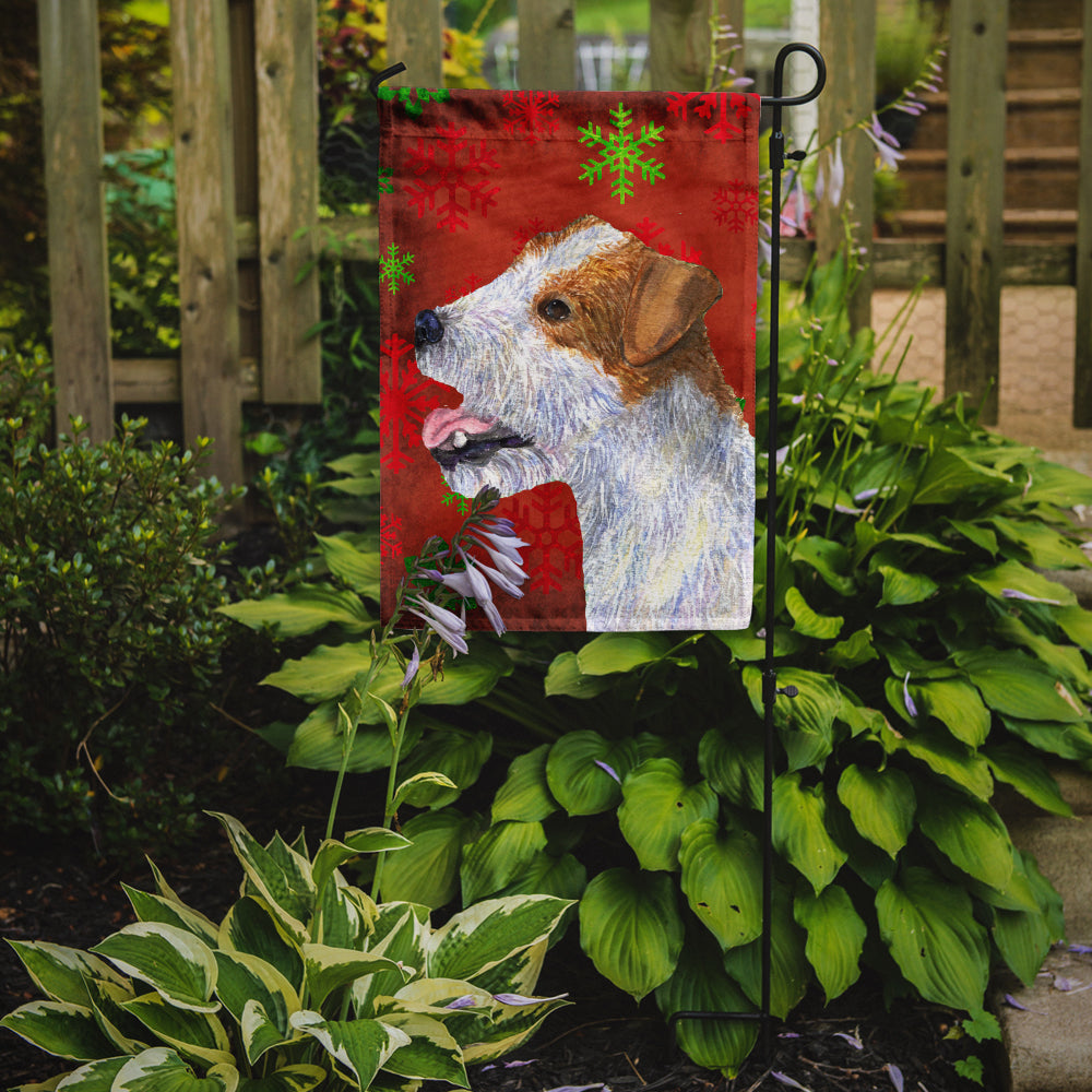 Jack Russell Terrier Red Green Snowflakes Holiday Christmas Garden Flag Mailbox Decorative Yard Banner Outside Patio Artwork for Flower Beds, Garden Size, Multicolor