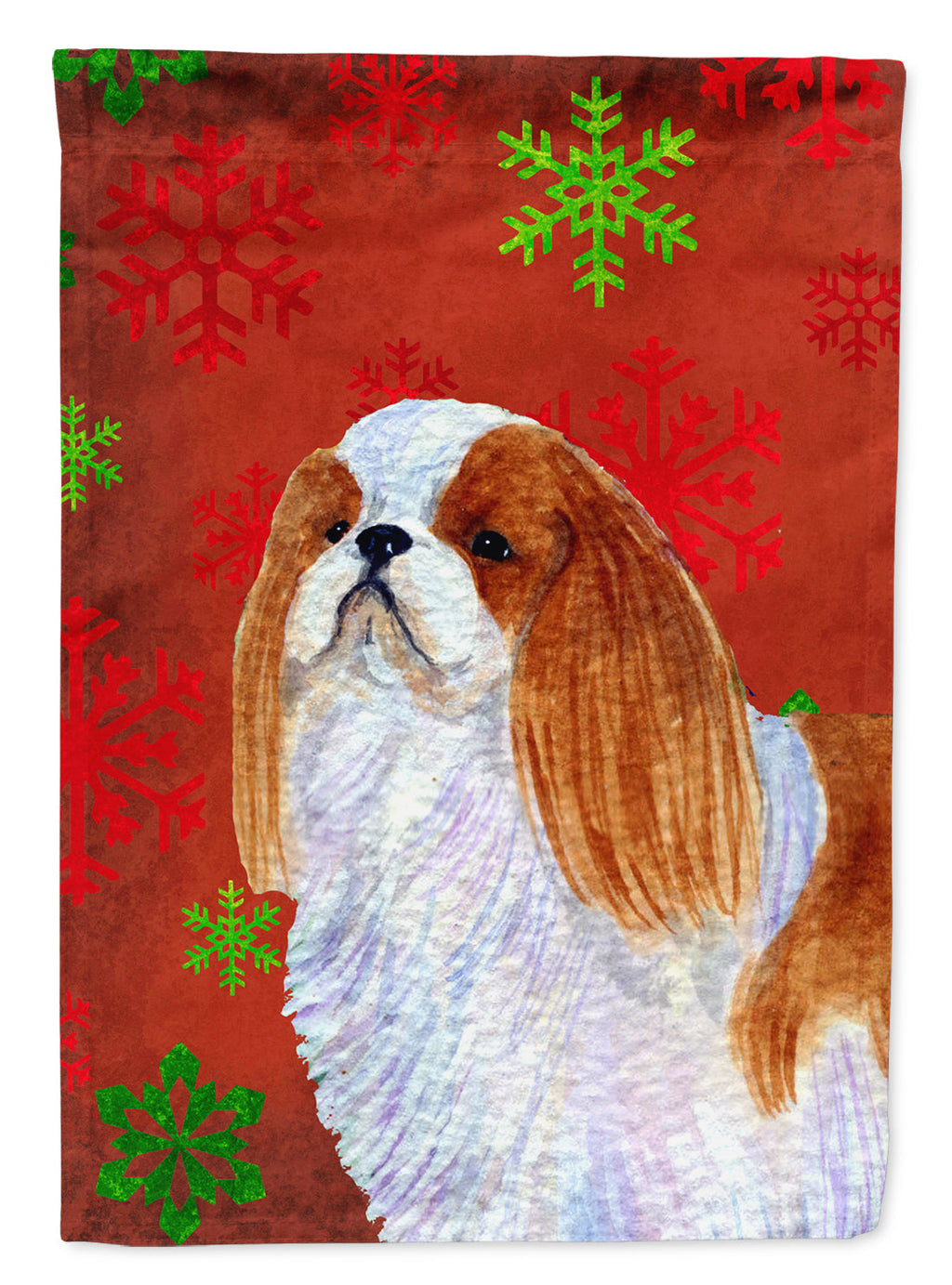 English Toy Spaniel Red and Green Snowflakes Holiday Christmas Garden Flag Mailbox Decorative Yard Banner Outside Patio Artwork for Flower Beds, Garden Size, Multicolor