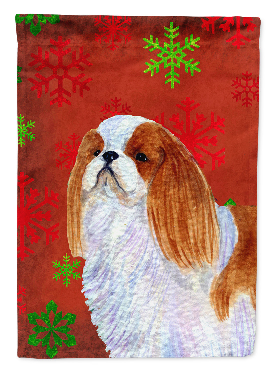 English Toy Spaniel Red and Green Snowflakes Holiday Christmas Garden Flag Mailbox Decorative Yard Banner Outside Patio Artwork for Flower Beds, Garden Size, Multicolor
