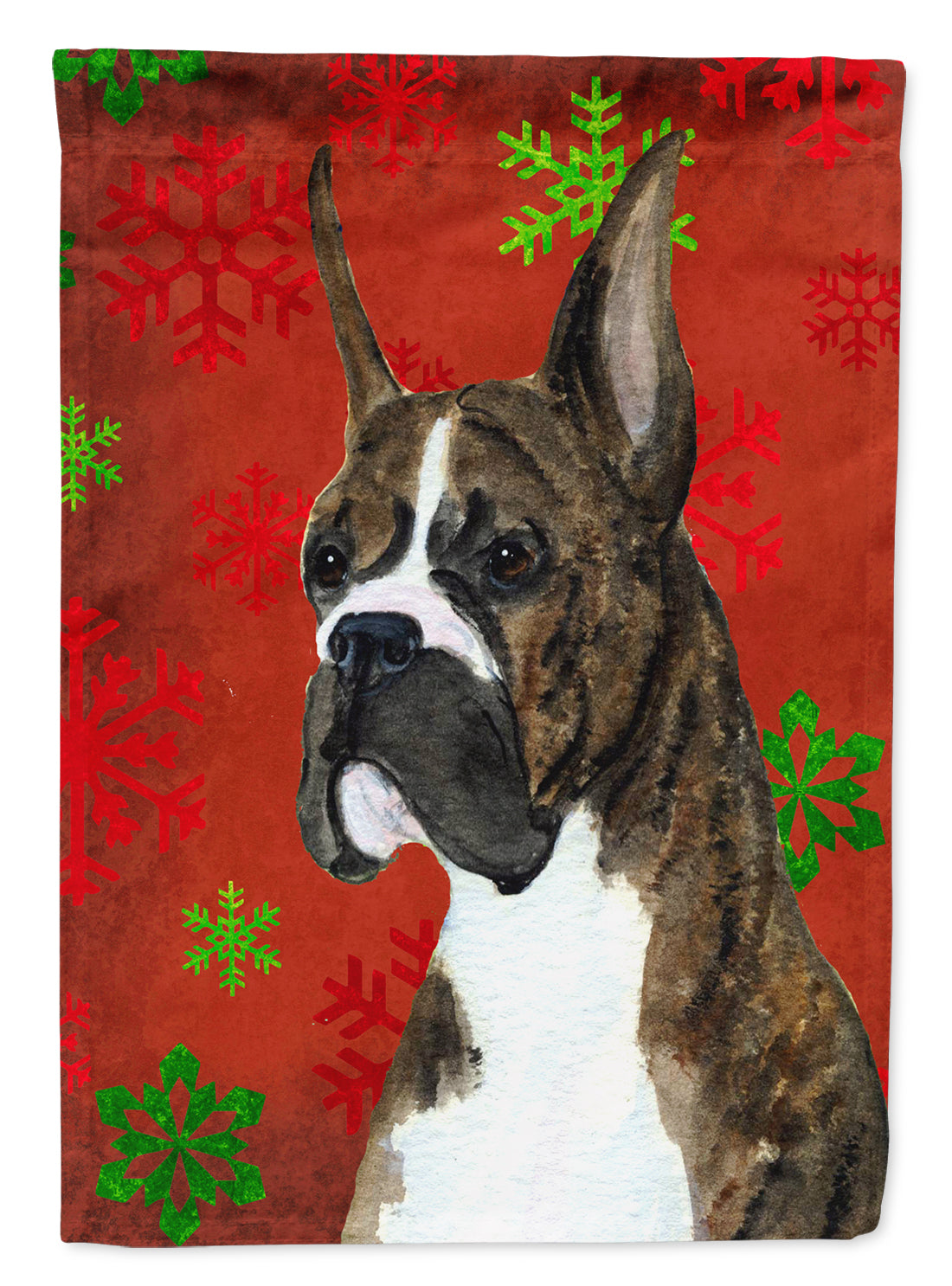 Boxer Red and Green Snowflakes Holiday Christmas Garden Flag Mailbox Decorative Yard Banner Outside Patio Artwork for Flower Beds, Garden Size, Multicolor
