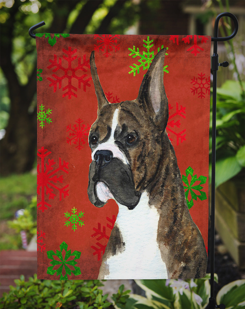 Boxer Red and Green Snowflakes Holiday Christmas Garden Flag Mailbox Decorative Yard Banner Outside Patio Artwork for Flower Beds, Garden Size, Multicolor