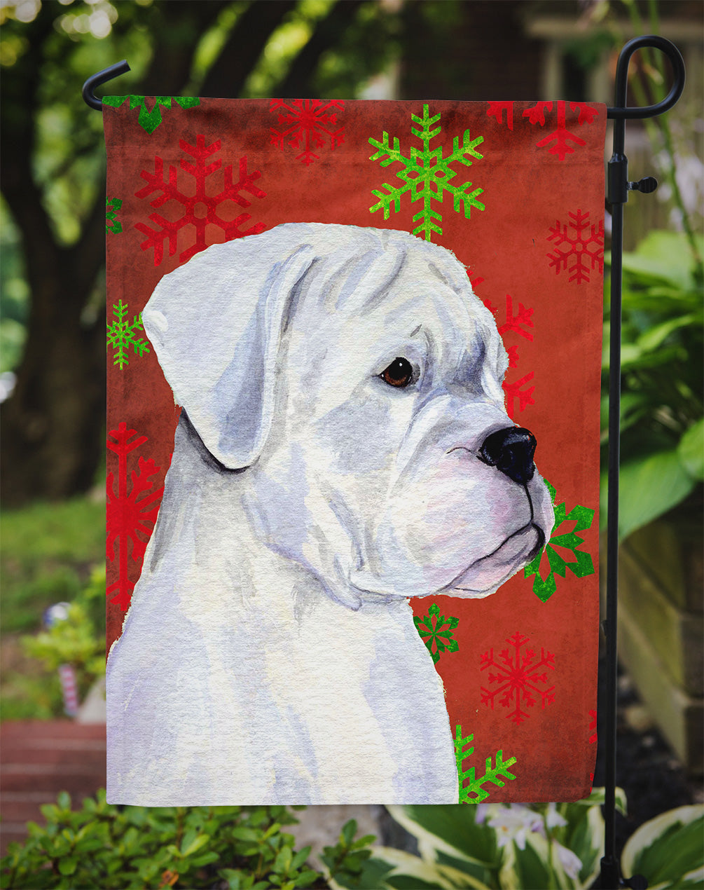 Boxer Red and Green Snowflakes Holiday Christmas Garden Flag Mailbox Decorative Yard Banner Outside Patio Artwork for Flower Beds, Garden Size, Multicolor