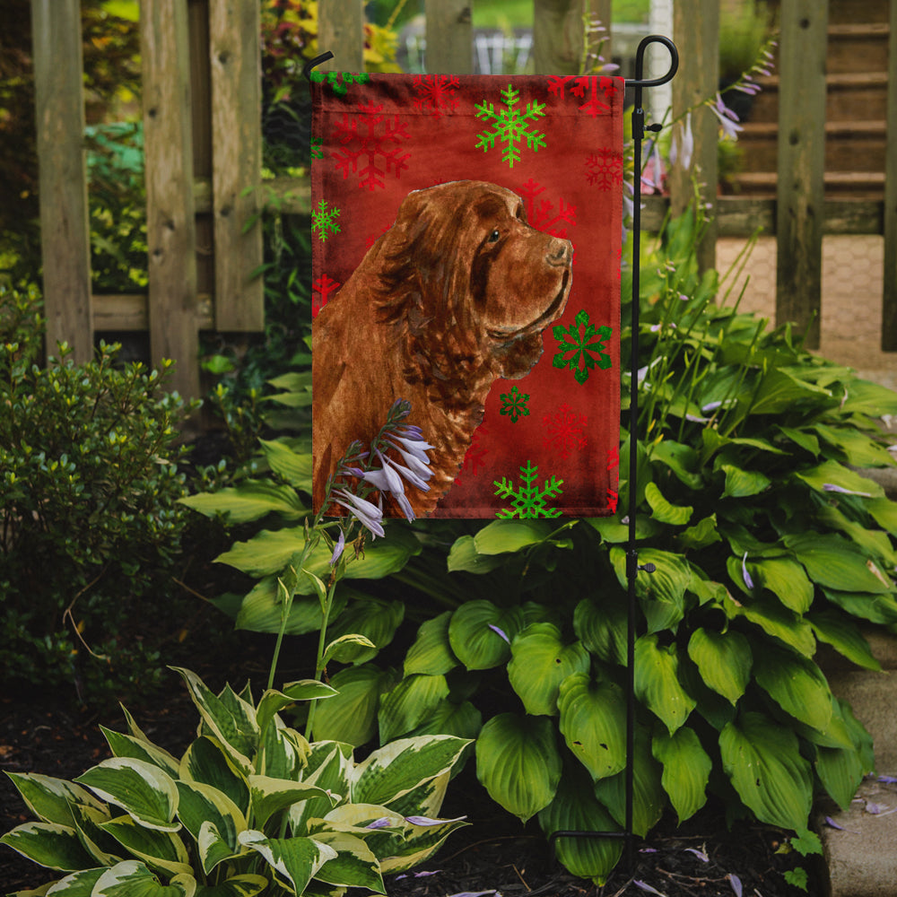 Sussex Spaniel Red Green Snowflake Holiday Christmas Garden Flag Mailbox Decorative Yard Banner Outside Patio Artwork for Flower Beds, Garden Size, Multicolor