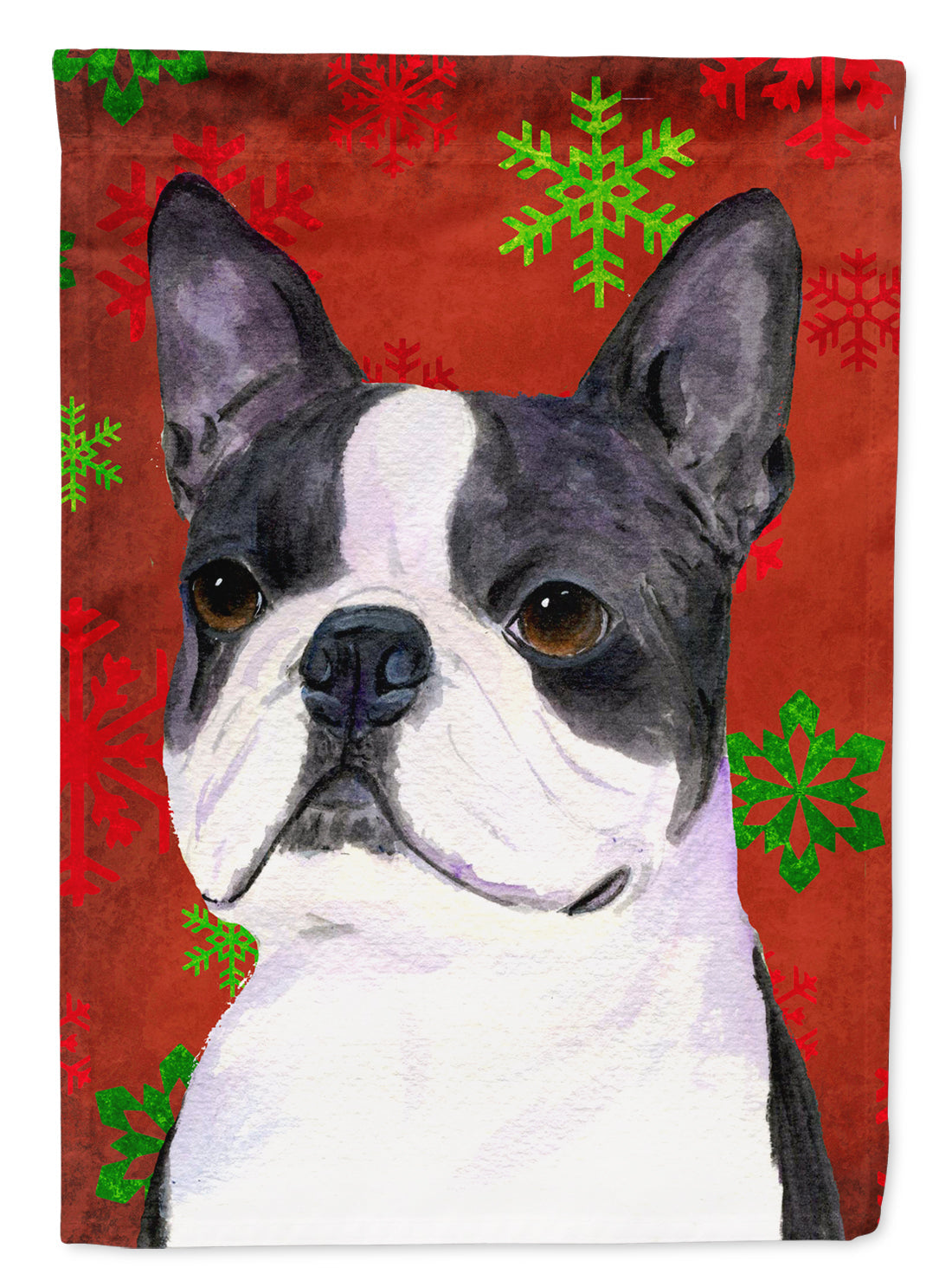 Boston Terrier Red Green Snowflakes Christmas Garden Flag Mailbox Decorative Yard Banner Outside Patio Artwork for Flower Beds, Garden Size, Multicolor