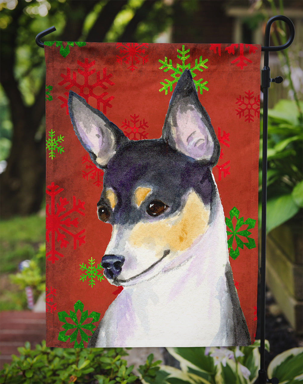 Chihuahua Red and Green Snowflakes Holiday Christmas Garden Flag Mailbox Decorative Yard Banner Outside Patio Artwork for Flower Beds, Garden Size, Multicolor
