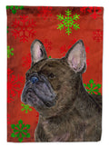 French Bulldog Red and Green Snowflakes Holiday Christmas Garden Flag Mailbox Decorative Yard Banner Outside Patio Artwork for Flower Beds, Garden Size, Multicolor