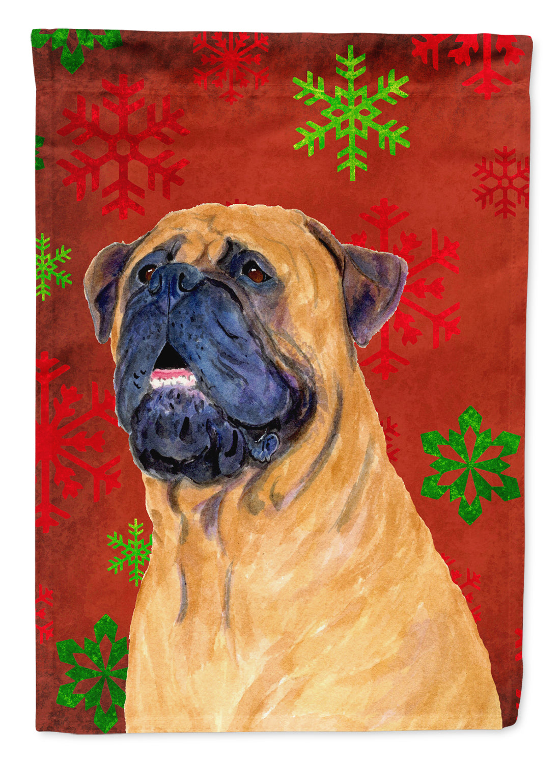 Mastiff Red and Green Snowflakes Holiday Christmas Garden Flag Mailbox Decorative Yard Banner Outside Patio Artwork for Flower Beds, Garden Size, Multicolor