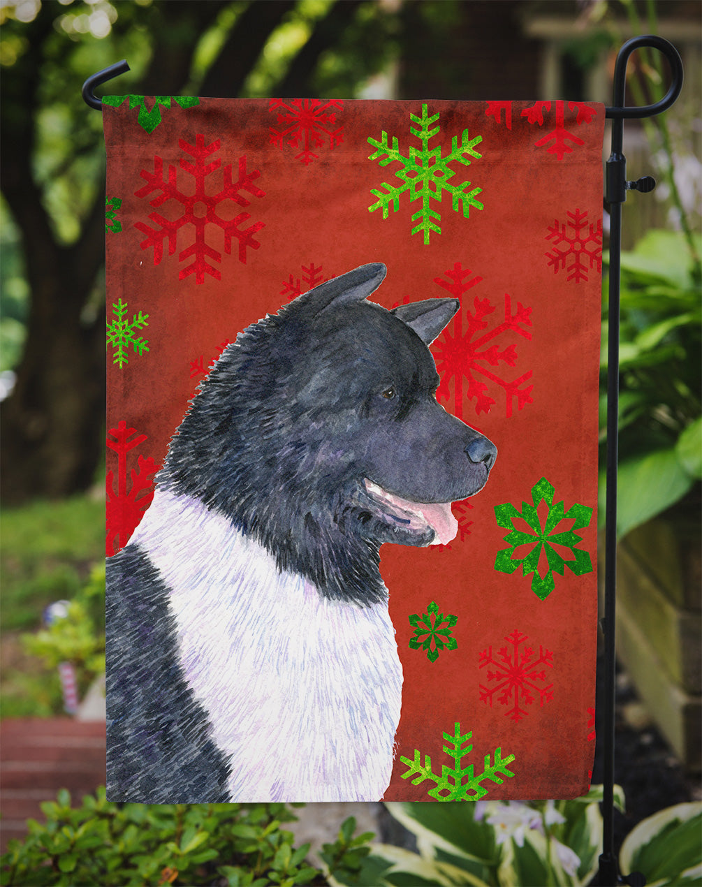 Akita Red and Green Snowflakes Holiday Christmas Garden Flag Mailbox Decorative Yard Banner Outside Patio Artwork for Flower Beds, Garden Size, Multicolor