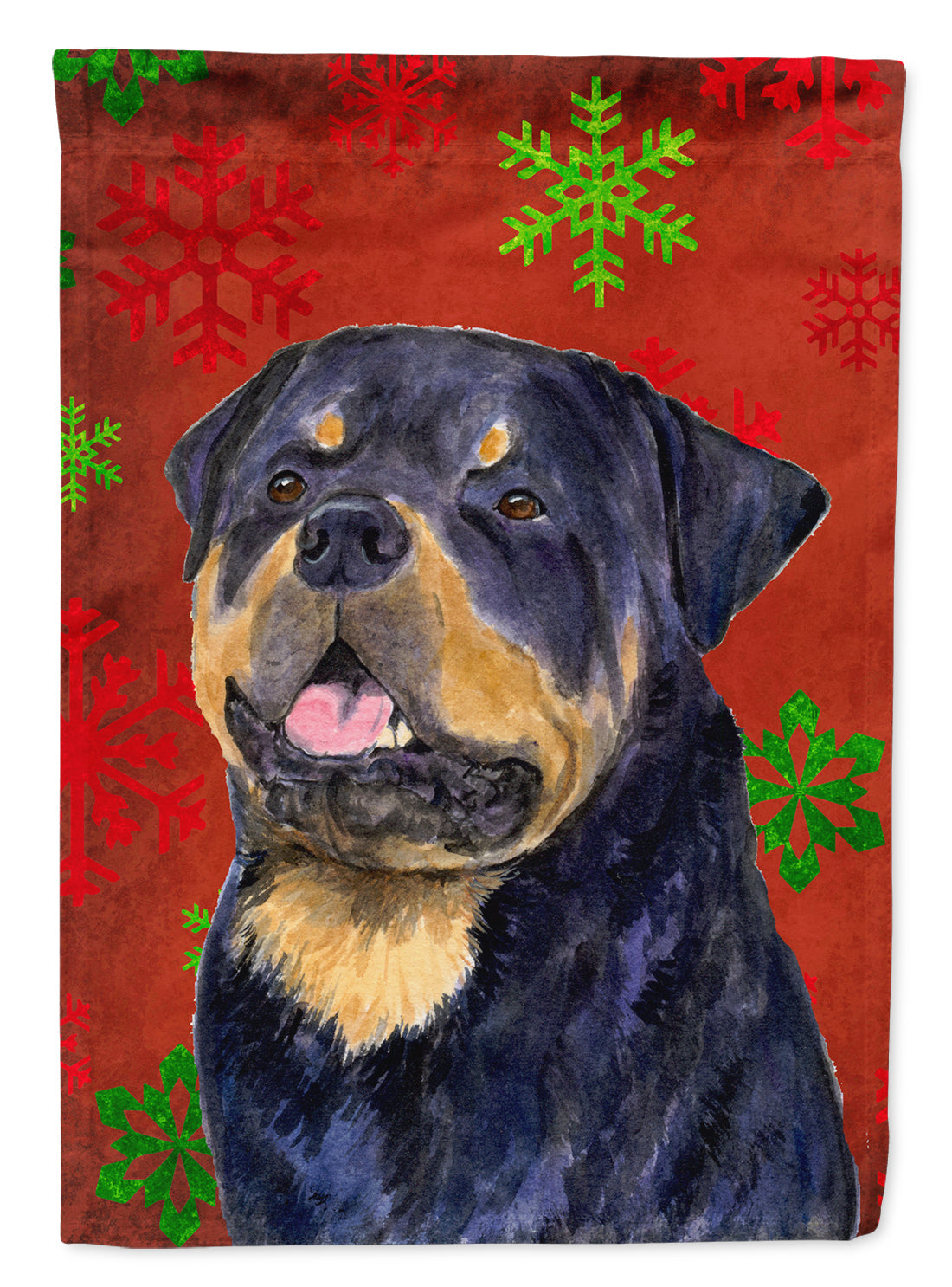 Rottweiler Red and Green Snowflakes Holiday Christmas Garden Flag Mailbox Decorative Yard Banner Outside Patio Artwork for Flower Beds, Garden Size, Multicolor