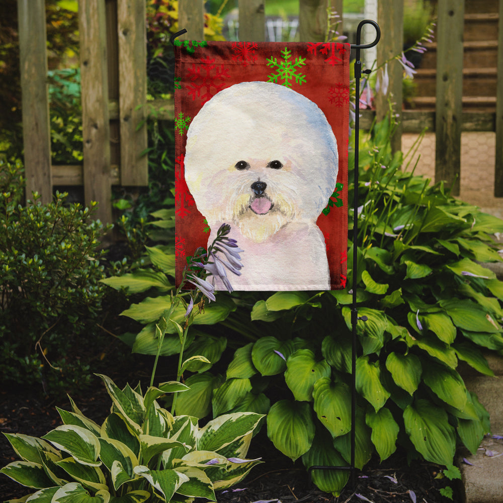 Bichon Frise Red and Green Snowflakes Holiday Christmas Garden Flag Mailbox Decorative Yard Banner Outside Patio Artwork for Flower Beds, Garden Size, Multicolor