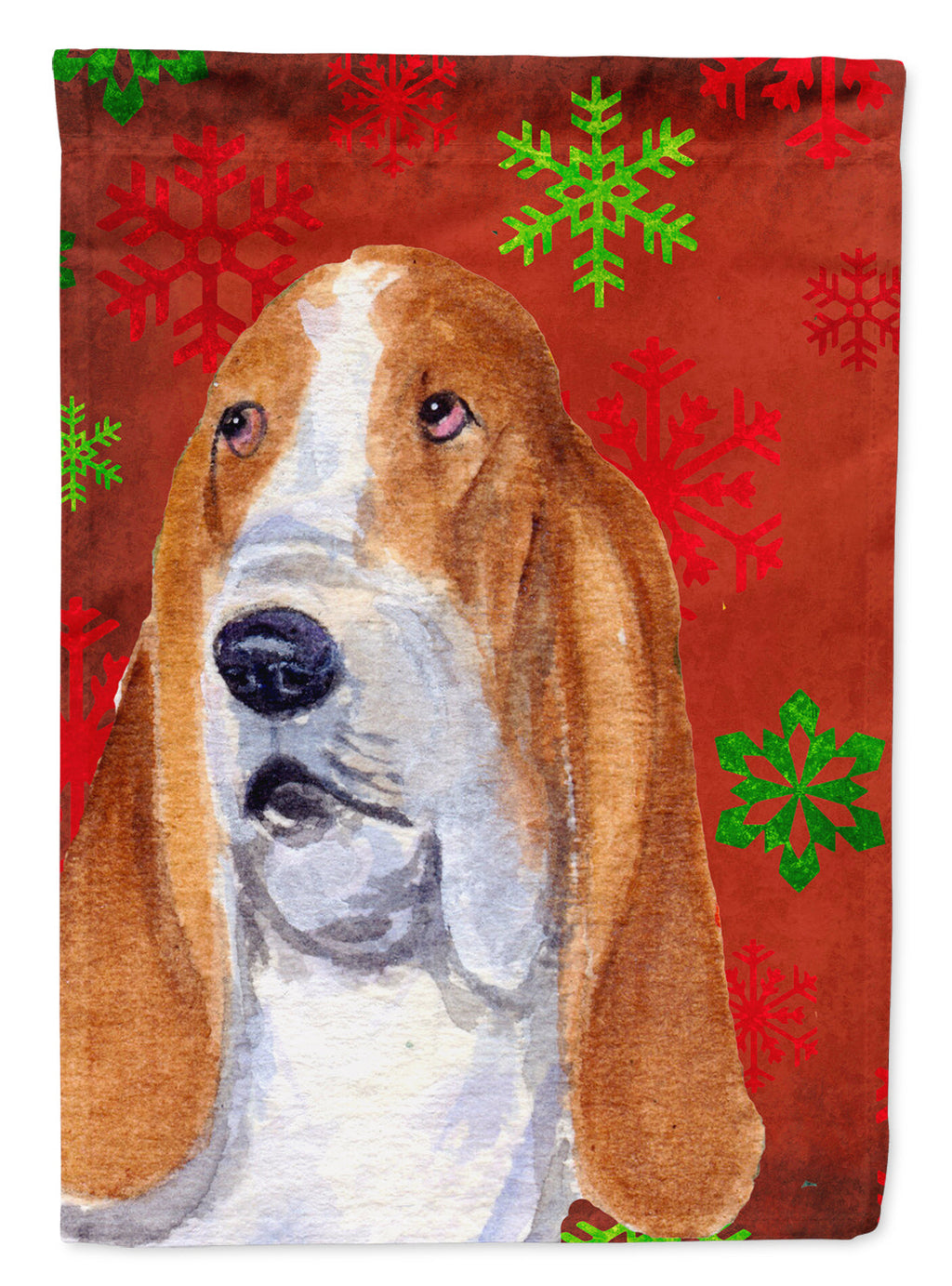 Basset Hound Red and Green Snowflakes Holiday Christmas Garden Flag Mailbox Decorative Yard Banner Outside Patio Artwork for Flower Beds, Garden Size, Multicolor