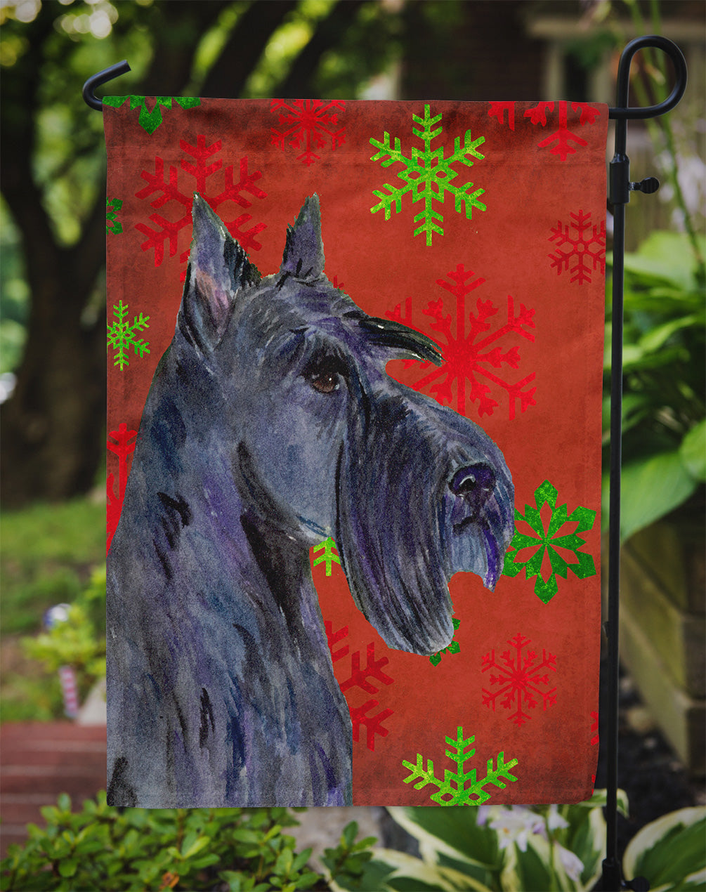 Scottish Terrier Red and Green Snowflakes Holiday Christmas Garden Flag Mailbox Decorative Yard Banner Outside Patio Artwork for Flower Beds, Garden Size, Multicolor