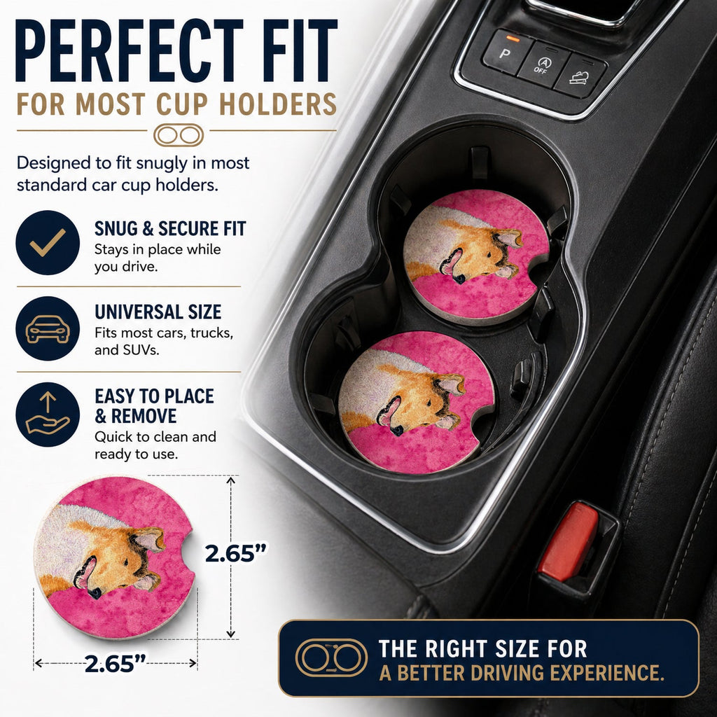 Pink Smooth Collie Set of 2 Cup Holder Car Coasters Absorbent Round Sandstone Coasters Gifts for Men or Women, 2.5, Multicolor