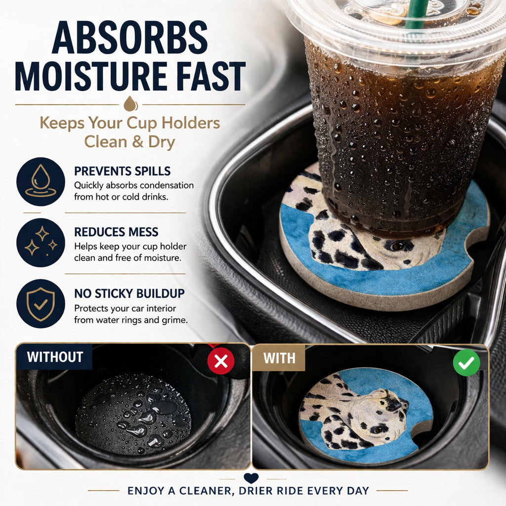 Blue Dalmatian Set of 2 Cup Holder Car Coasters Absorbent Round Sandstone Coasters Gifts for Men or Women, 2.5, Multicolor