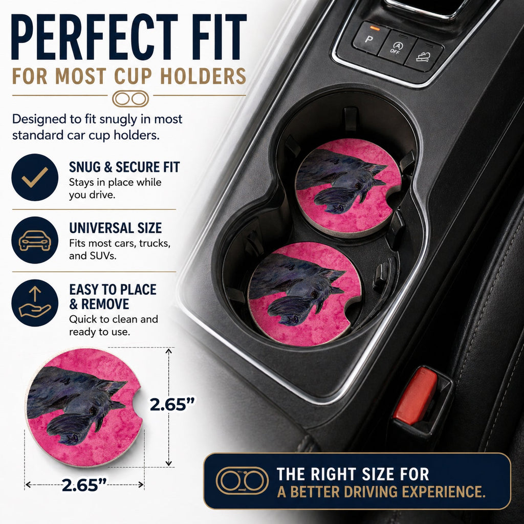 Pink Scottish Terrier Set of 2 Cup Holder Car Coasters Absorbent Round Sandstone Coasters Gifts for Men or Women, 2.5, Multicolor