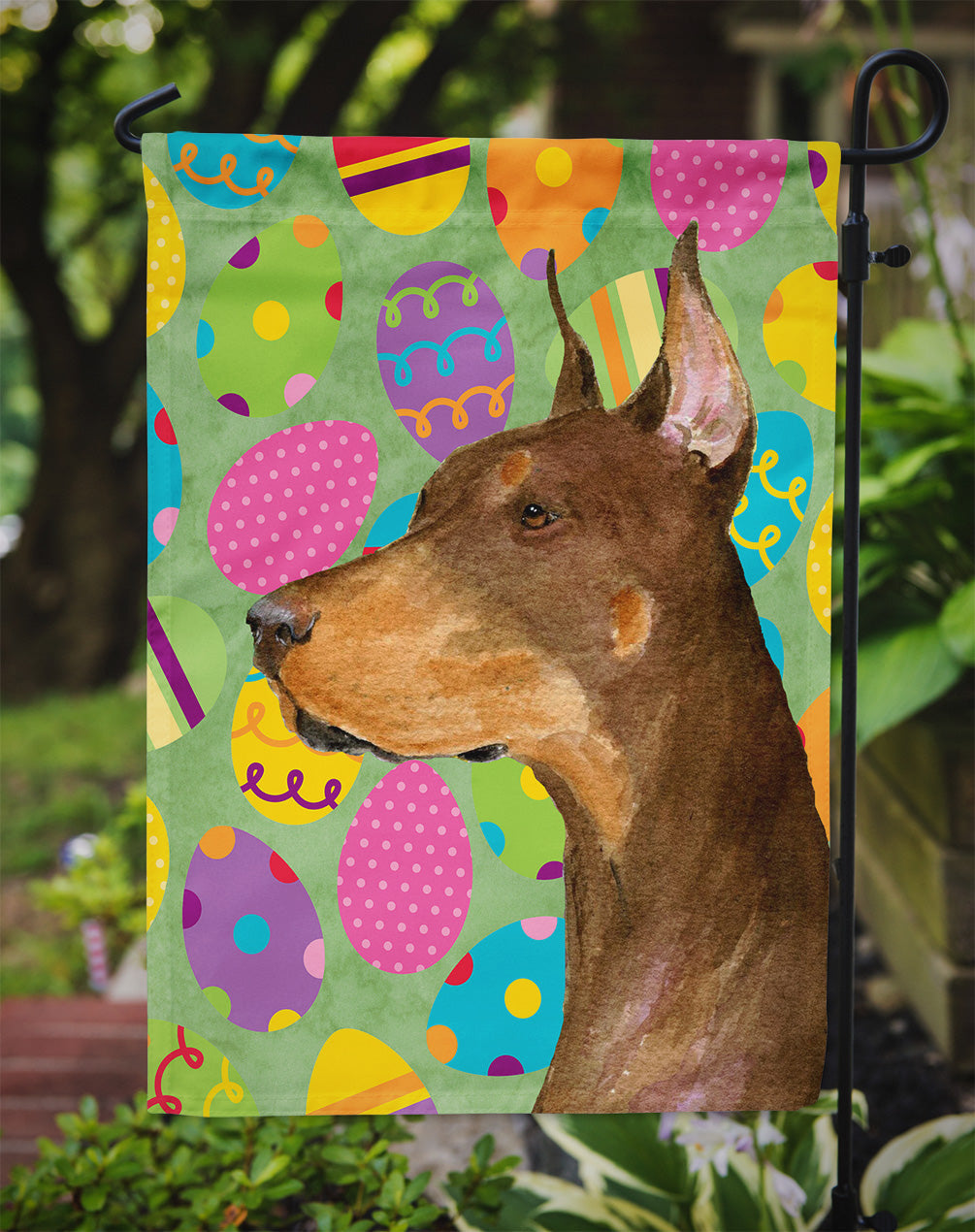 Doberman Easter Eggtravaganza Garden Flag Mailbox Decorative Yard Banner Outside Patio Artwork for Flower Beds, Garden Size, Multicolor