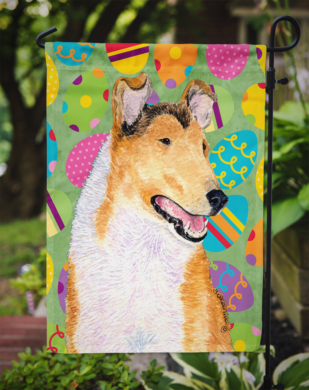 Collie Smooth Easter Eggtravaganza Garden Flag Mailbox Decorative Yard Banner Outside Patio Artwork for Flower Beds, Garden Size, Multicolor
