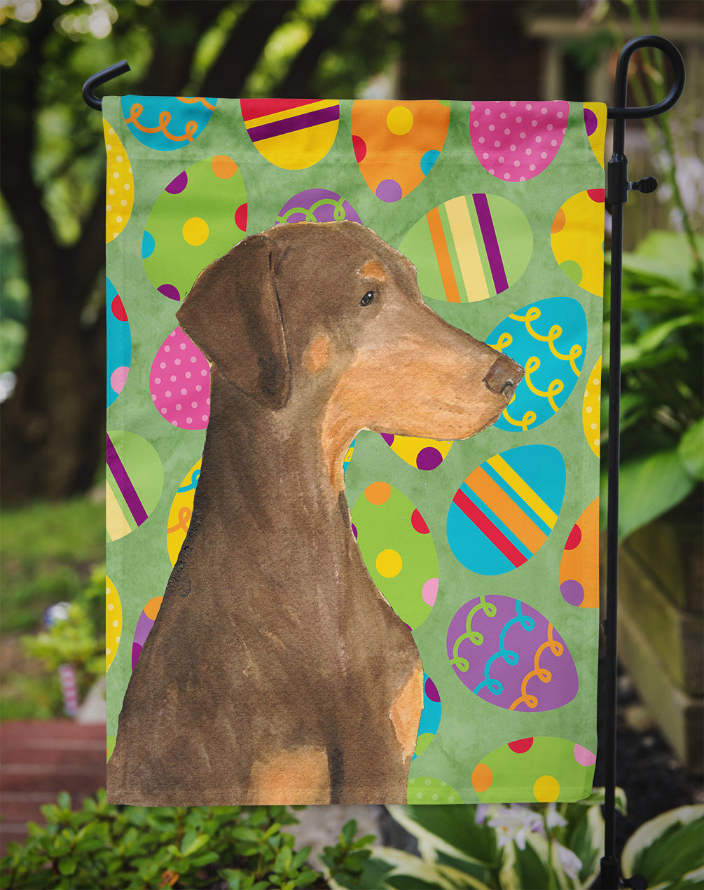 Doberman Easter Eggtravaganza Garden Flag Mailbox Decorative Yard Banner Outside Patio Artwork for Flower Beds, Garden Size, Multicolor