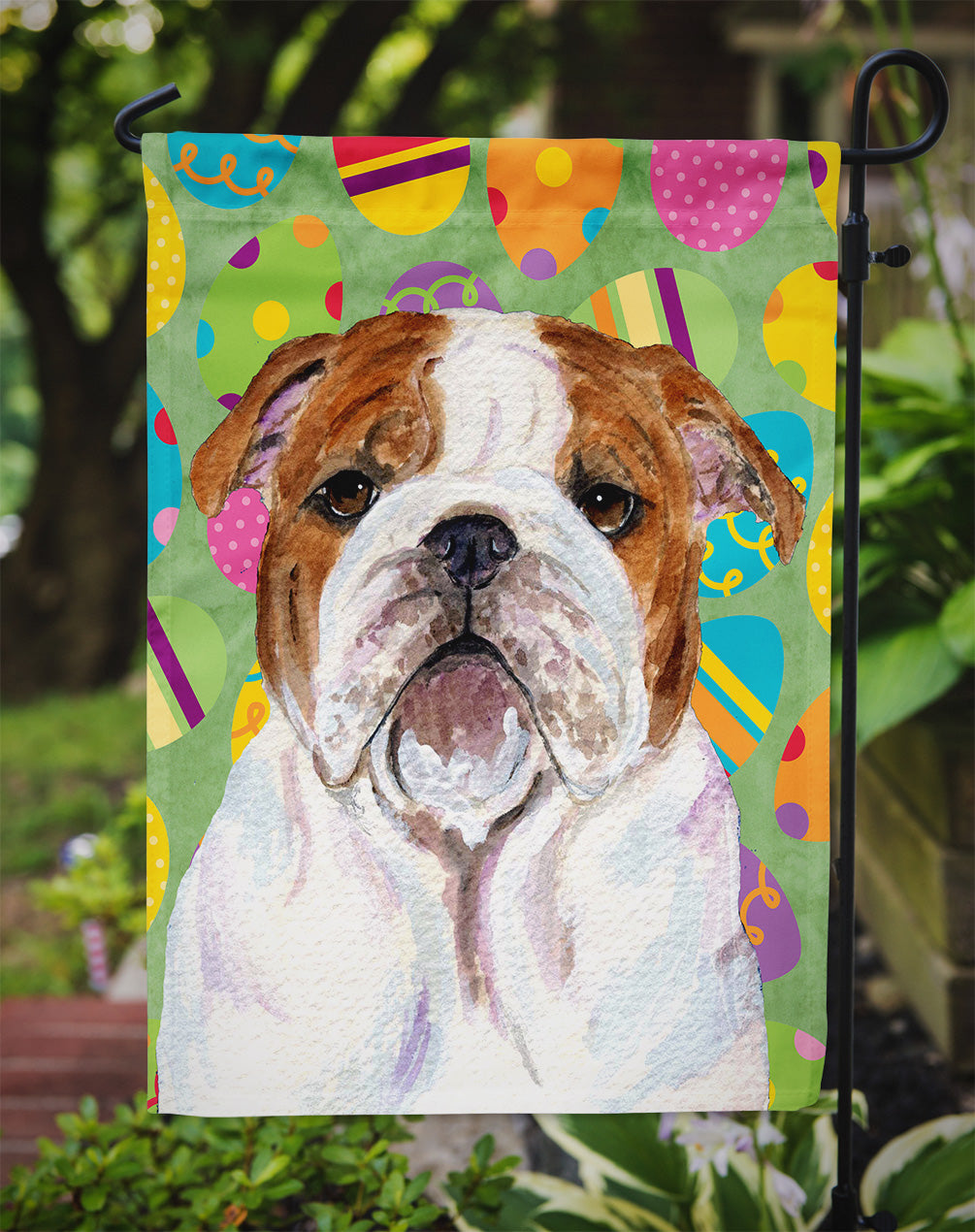 Bulldog English Easter Eggtravaganza Garden Flag Mailbox Decorative Yard Banner Outside Patio Artwork for Flower Beds, Garden Size, Multicolor
