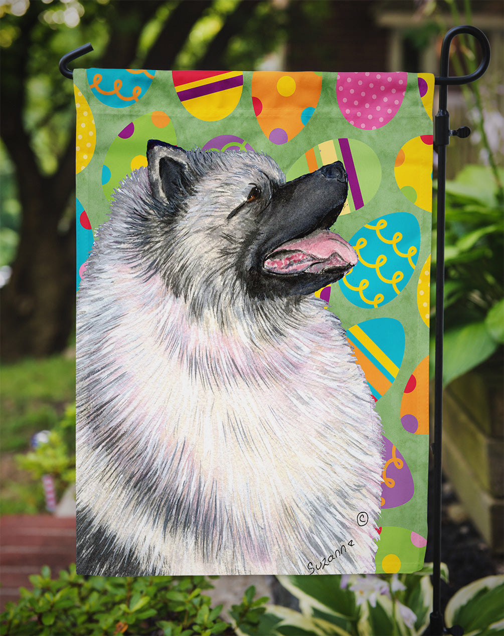 Keeshond Easter Eggtravaganza Garden Flag Mailbox Decorative Yard Banner Outside Patio Artwork for Flower Beds, Garden Size, Multicolor