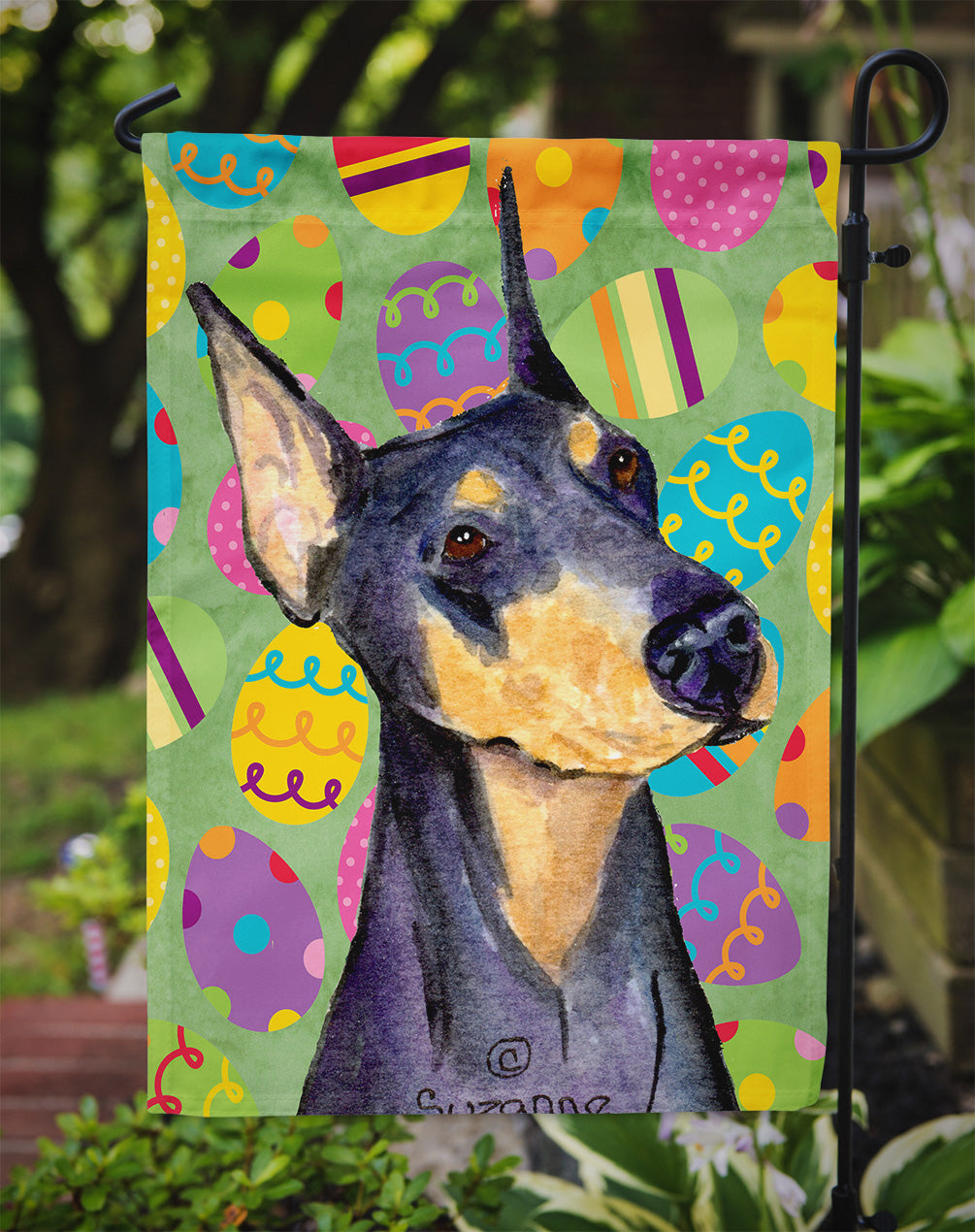 Doberman Easter Eggtravaganza Garden Flag Mailbox Decorative Yard Banner Outside Patio Artwork for Flower Beds, Garden Size, Multicolor