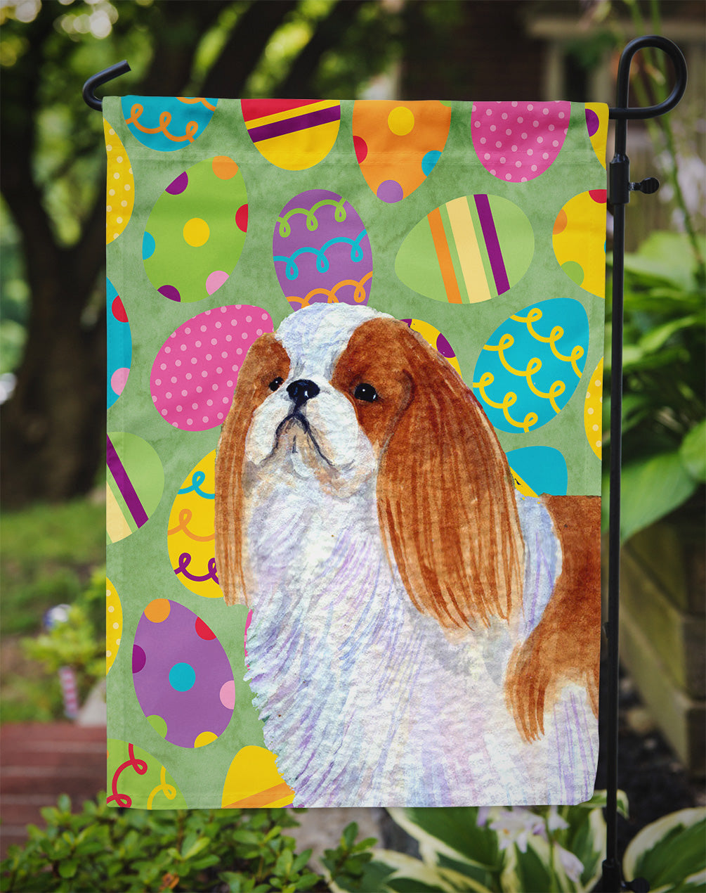 English Toy Spaniel Easter Eggtravaganza Garden Flag Mailbox Decorative Yard Banner Outside Patio Artwork for Flower Beds, Garden Size, Multicolor
