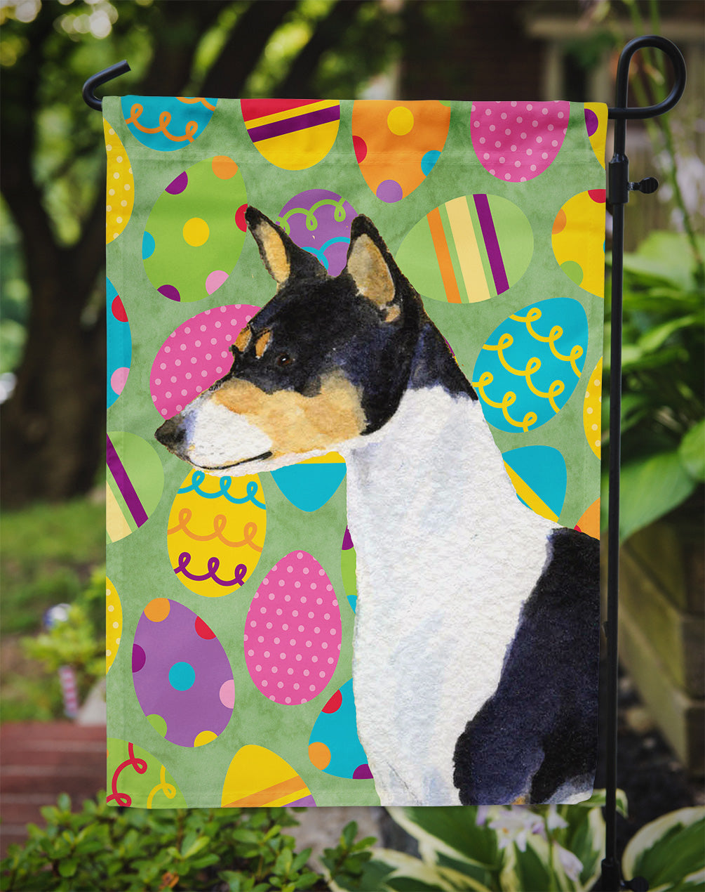 Basenji Easter Eggtravaganza Garden Flag Mailbox Decorative Yard Banner Outside Patio Artwork for Flower Beds, Garden Size, Multicolor