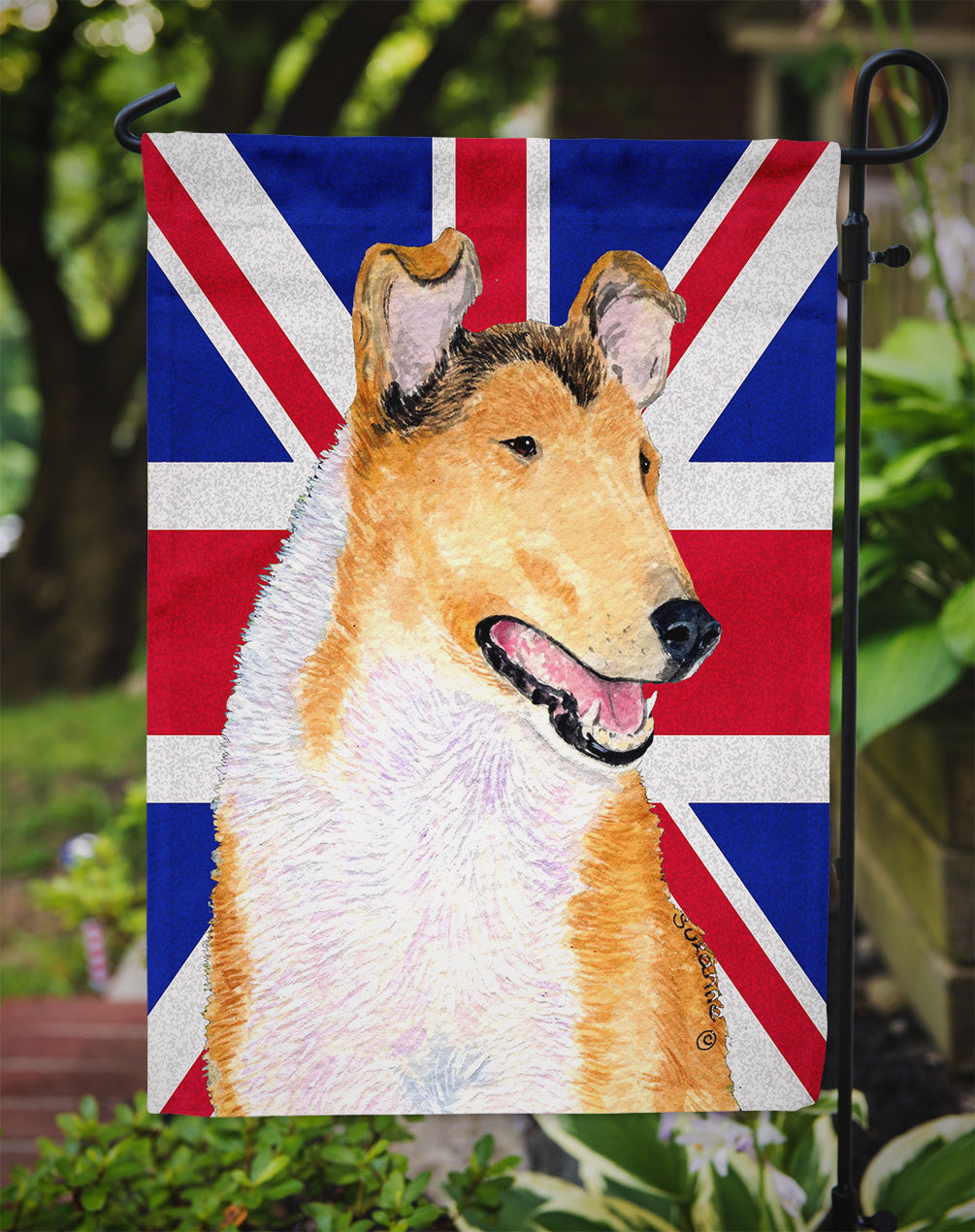 Collie Smooth with English Union Jack British Flag Garden Flag Mailbox Decorative Yard Banner Outside Patio Artwork for Flower Beds, Garden Size, Multicolor