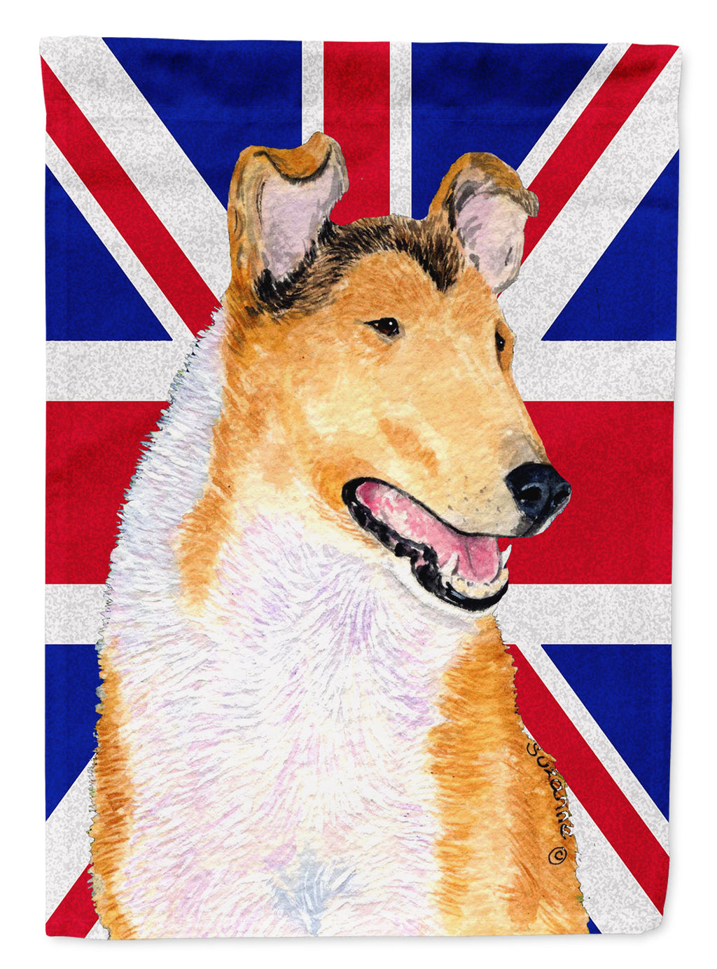 Collie Smooth with English Union Jack British Flag Garden Flag Mailbox Decorative Yard Banner Outside Patio Artwork for Flower Beds, Garden Size, Multicolor