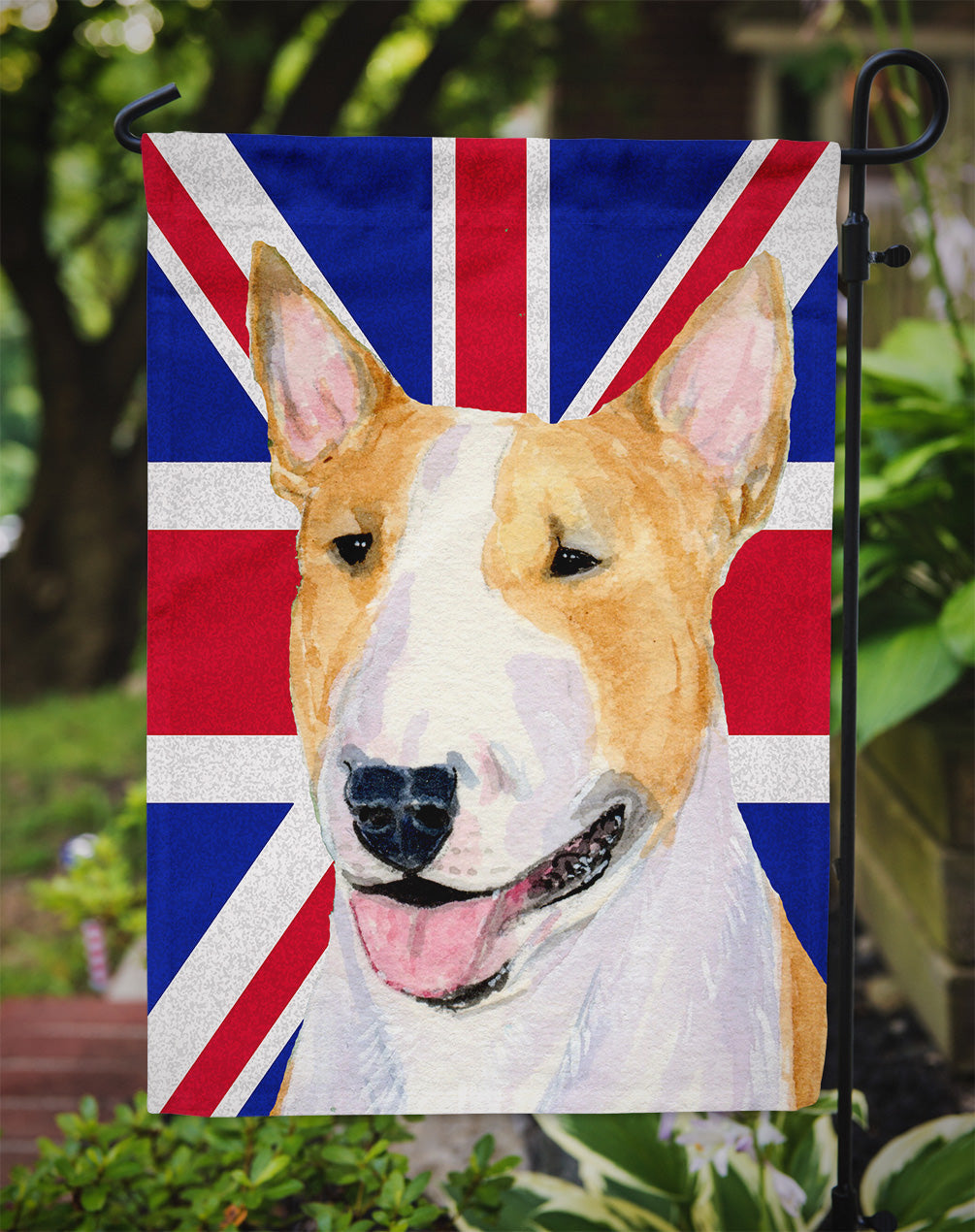 Bull Terrier with English Union Jack British Flag Garden Flag Mailbox Decorative Yard Banner Outside Patio Artwork for Flower Beds, Garden Size, Multicolor