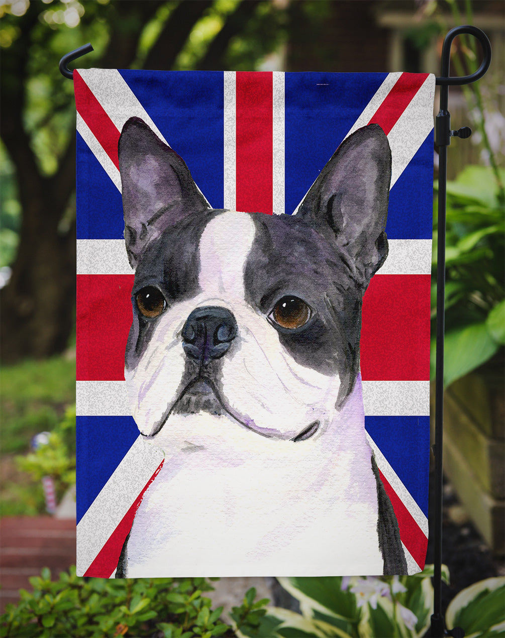 Boston Terrier with English Union Jack British Flag Garden Flag Mailbox Decorative Yard Banner Outside Patio Artwork for Flower Beds, Garden Size, Multicolor