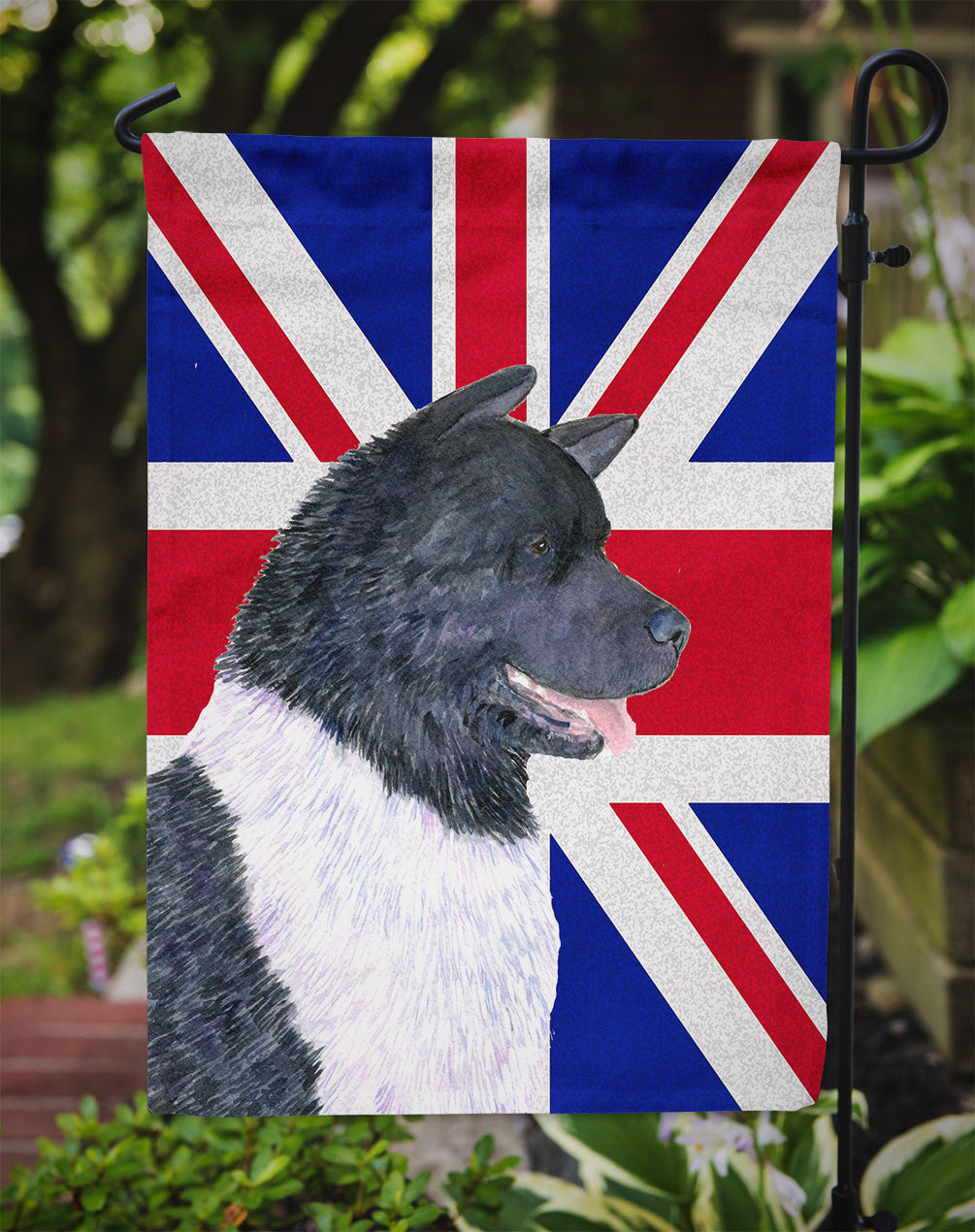 Akita with English Union Jack British Flag Garden Flag Mailbox Decorative Yard Banner Outside Patio Artwork for Flower Beds, Garden Size, Multicolor