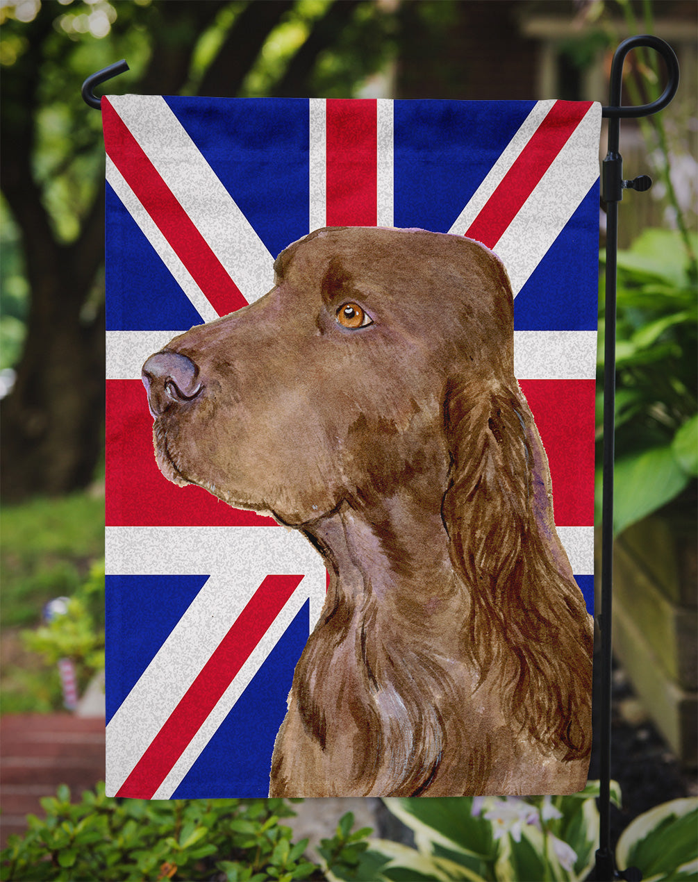 Field Spaniel with English Union Jack British Flag Garden Flag Mailbox Decorative Yard Banner Outside Patio Artwork for Flower Beds, Garden Size, Multicolor
