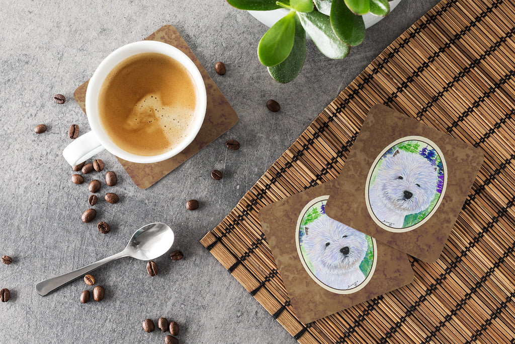 Westie Foam Coasters Set of 4 Cup Coasters for Indoor Outdoor, Tabletop Protection, Anti Slip, Mouse pad Material