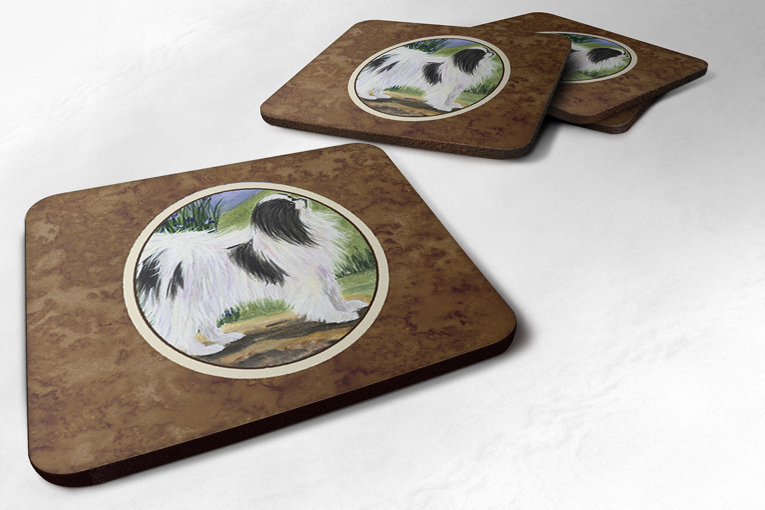 Japanese Chin Foam Coasters Set of 4 Cup Coasters for Indoor Outdoor, Tabletop Protection, Anti Slip, Mouse pad Material
