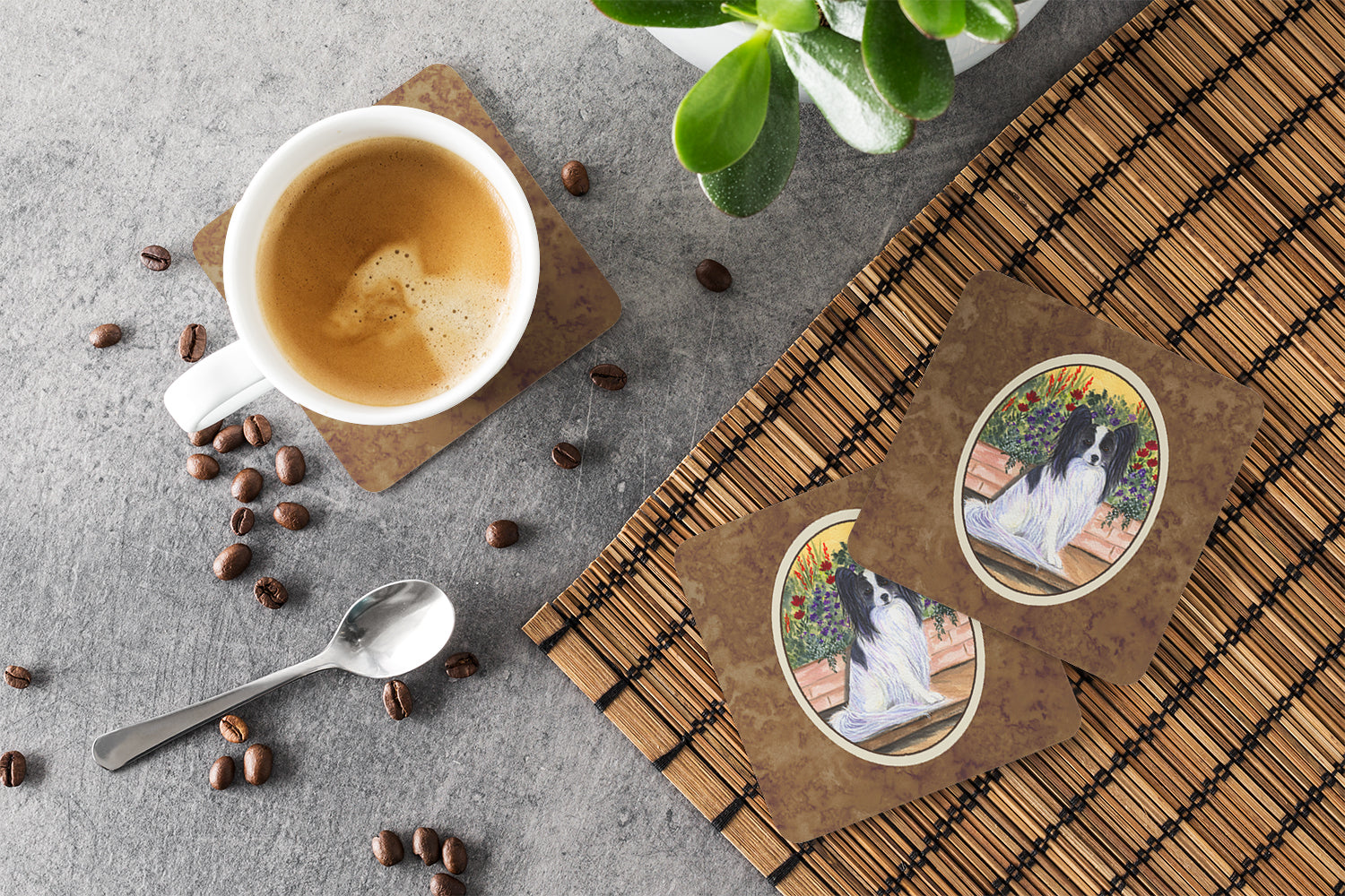 Papillon Foam Coasters Set of 4 Cup Coasters for Indoor Outdoor, Tabletop Protection, Anti Slip, Mouse pad Material