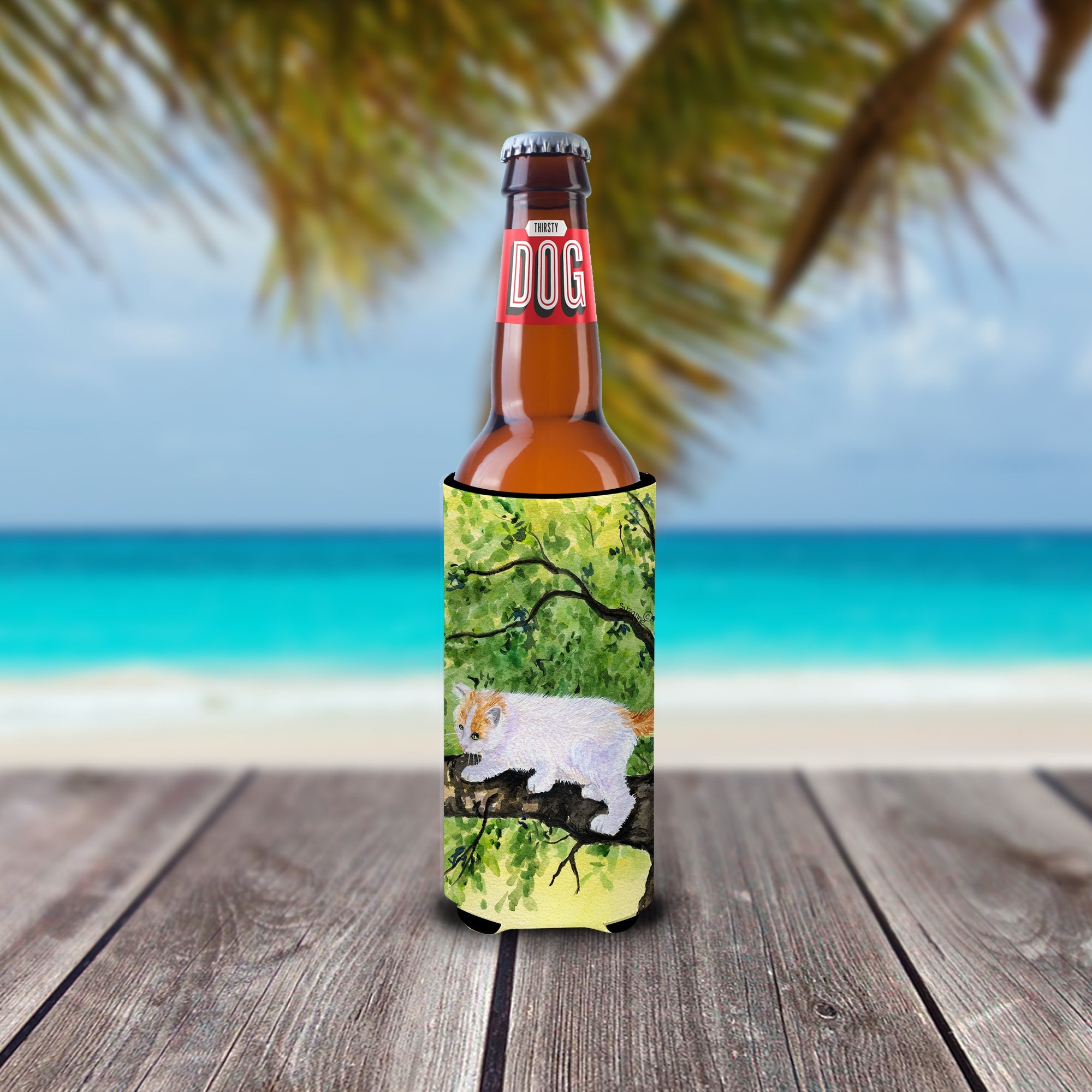 Cat - Turkish Van Slim Can Hugger , Insulated Foam Hugger for 12 oz Slim Cans, Beer Bottles & Water Bottles, Printed in USA