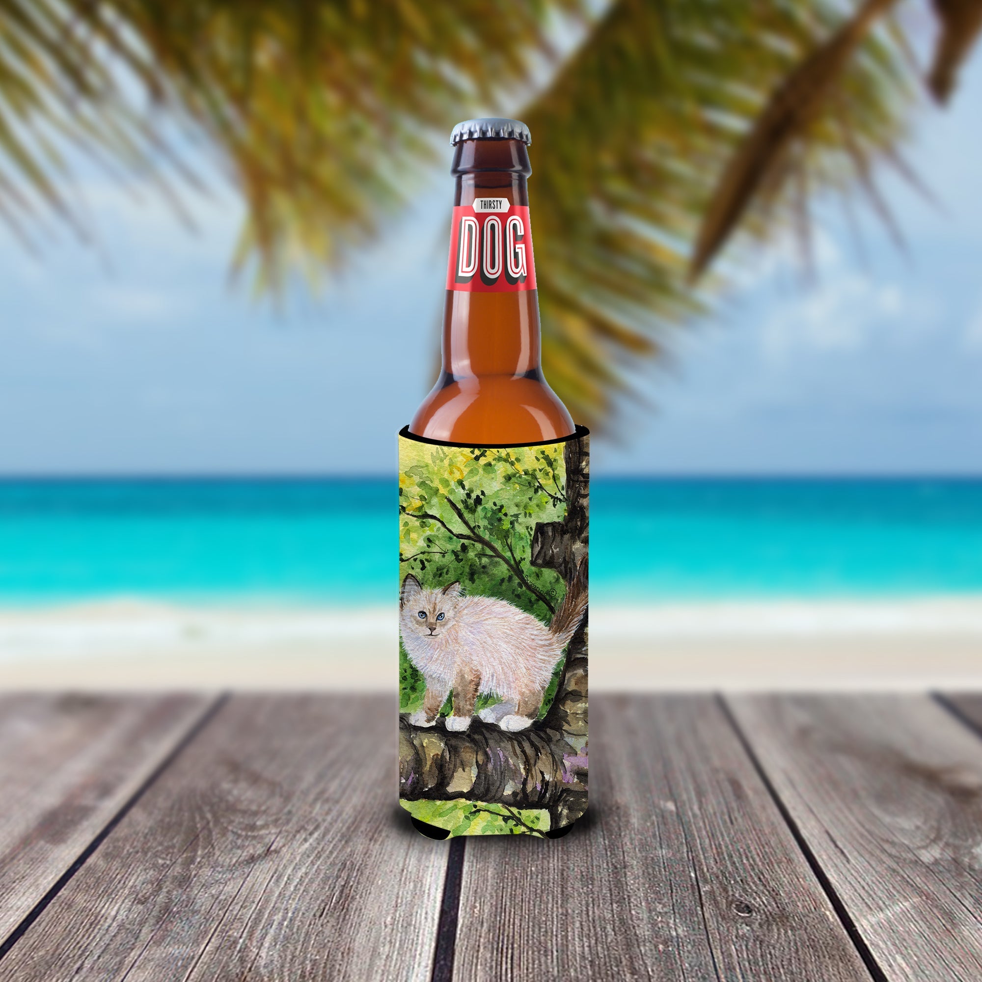 Cat - Birman Slim Can Hugger , Insulated Foam Hugger for 12 oz Slim Cans, Beer Bottles & Water Bottles, Printed in USA
