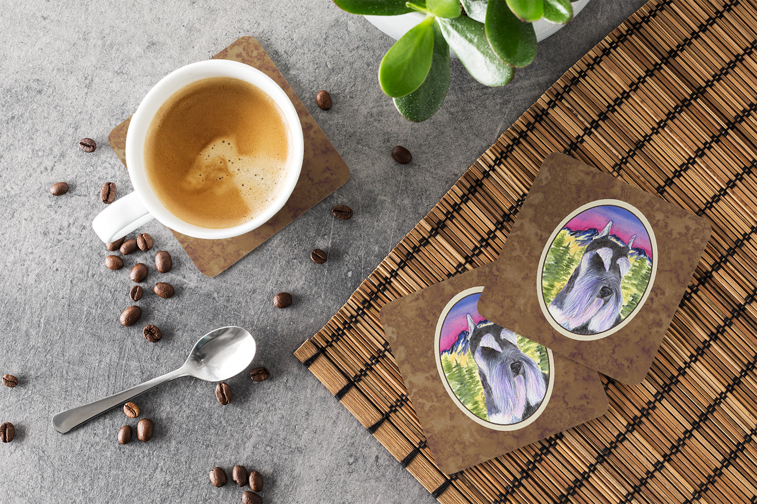 Schnauzer Foam Coasters Set of 4 Cup Coasters for Indoor Outdoor, Tabletop Protection, Anti Slip, Mouse pad Material