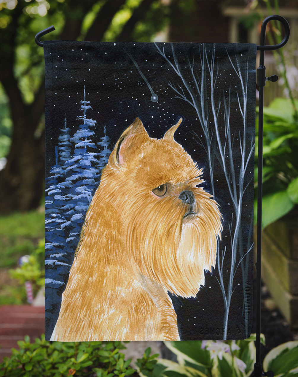 Starry Night Brussels Griffon Garden Flag Mailbox Decorative Yard Banner Outside Patio Artwork for Flower Beds, Garden Size, Multicolor